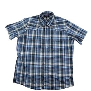Patagonia Shirt Mens Size L Blue Bandito Short Sleeve Snap Button Vented